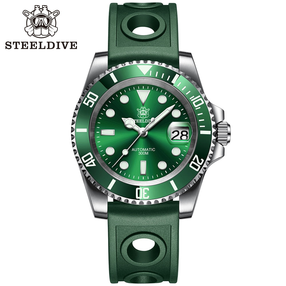 sapphire glass mens watches | parnis 44mm black dial green numbers pvd case sapphire glass mens | atuomatic luminous date watch | sapphire glass mens field watch