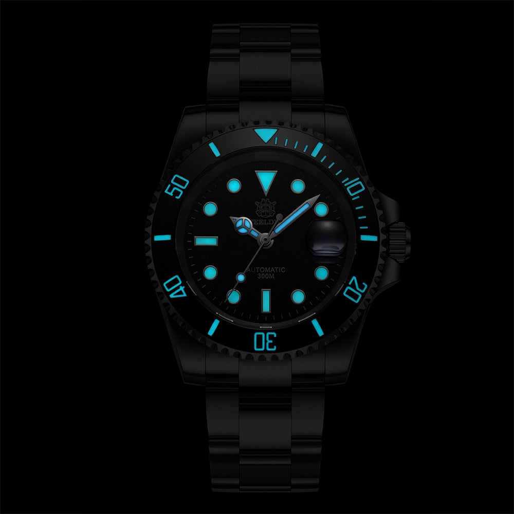 sapphire glass mens watches | parnis 44mm black dial green numbers pvd case sapphire glass mens | atuomatic luminous date watch | sapphire glass mens field watch